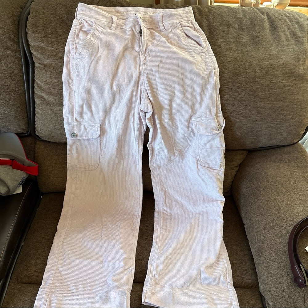 American Eagle Super High Rise Baggy Wide Leg Jeans Pink Corduroy Womens 4 Reg